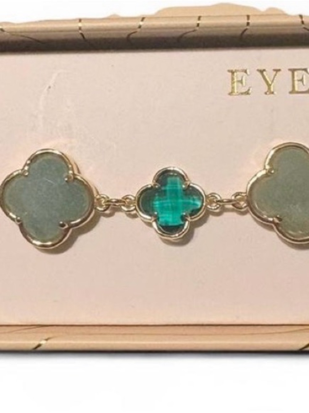 Eye Candy Gold Brass Bracelet with Mint & Emerald Clover Stones - Picture 4 of 9